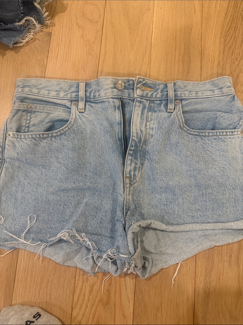 SLVRLAKE Vintage Light Blue High-Rise Frayed Denim Shorts